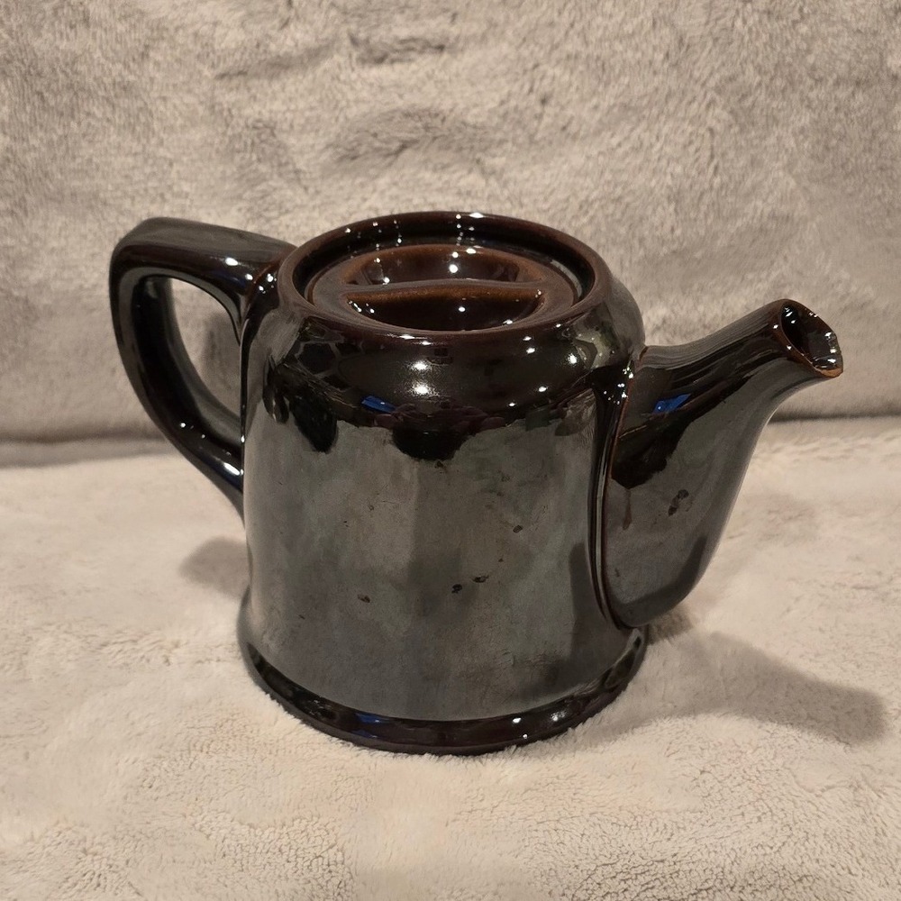 Vintage Dark Brown Glossy Mini Ceramic Teapot with Recessed Lid Handle 3.5"‎